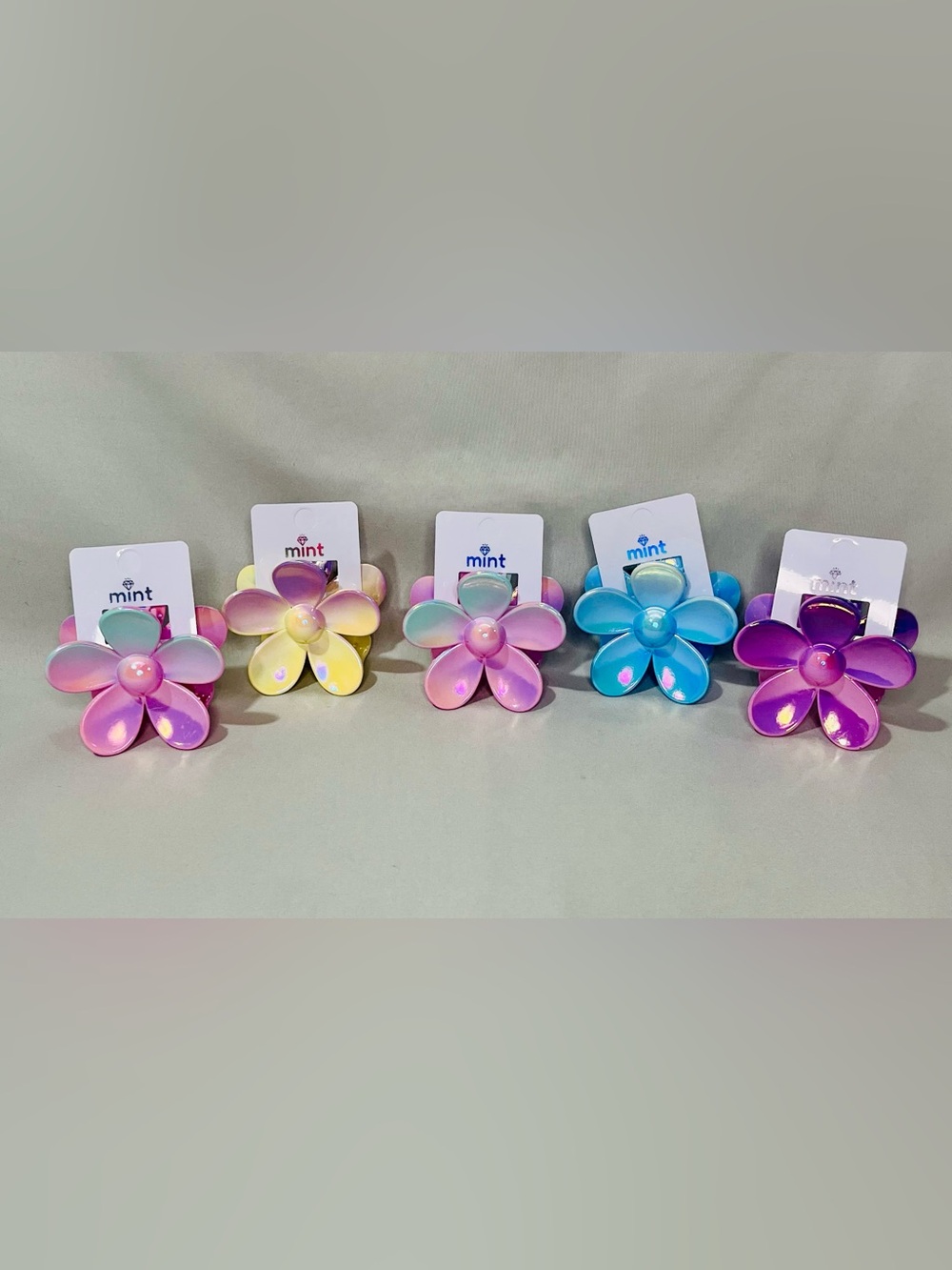 5 Pack Flower Hair Clips - Pinks, Yellow, Blue, Purple
